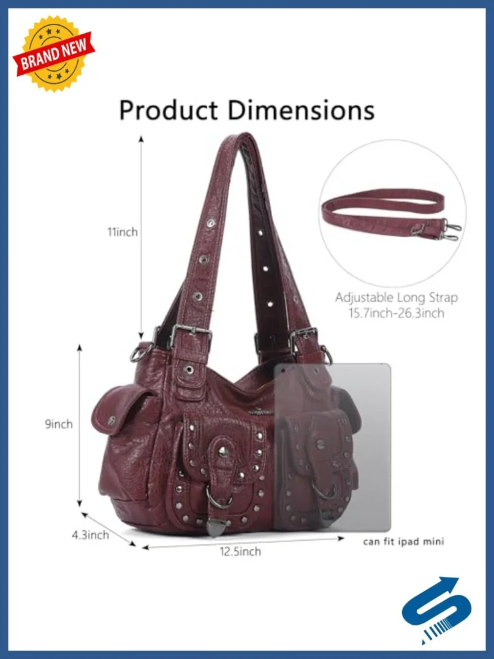 Vegan Leather Hobo Tote Bag Multi Pocket Studded Shoulder Purse Y2K